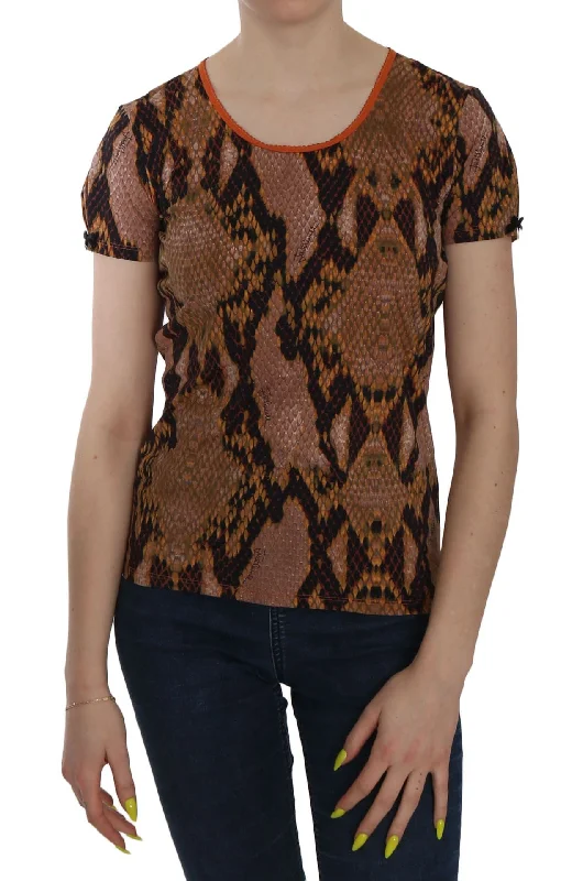 Alluring Brown Snake Skin Pattern Blouse Sleeveless Chiffon Blouse