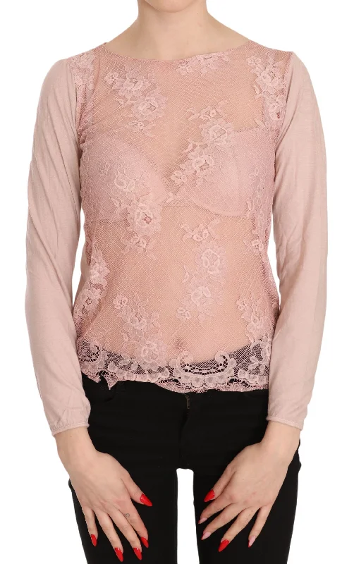 Chic Pink See-Through Cotton Blouse Chic Wrap Blouse