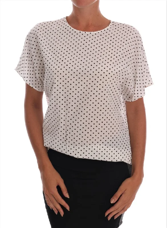 Chic Polka Dot Silk Blouse Elegant Semi-Sheer Blouse