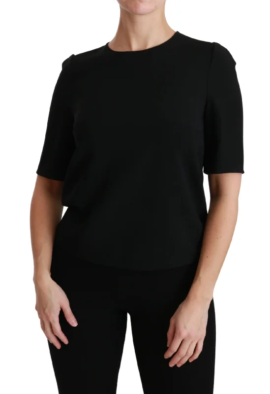 Elegant Black Stretch Blouse Top Subtle Shimmer Blouse