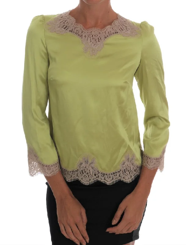 Elegant Floral Lace Silk Blouse Subtle Shimmer Blouse