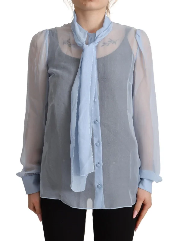 Elegant Silk Ascot Collar Blouse Silky Draped Blouse