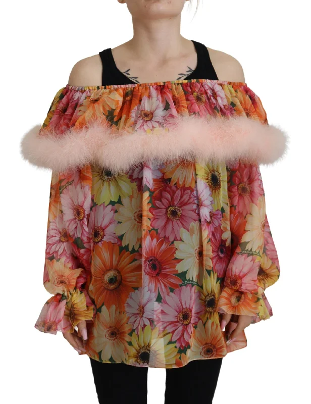 Elegant Silk Floral Off-Shoulder Blouse Chic Wrap Blouse