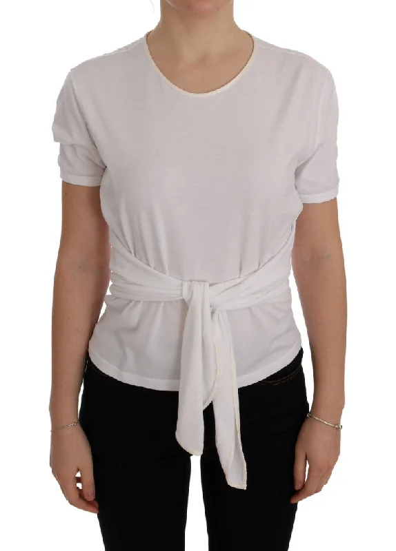 Elegant White Wrap Blouse with Crystal Accents Double Button Blouse