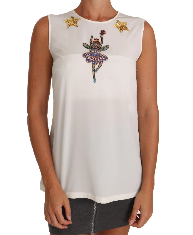 Enchanted Crystal-Embellished Silk Blouse Peter Pan Blouse