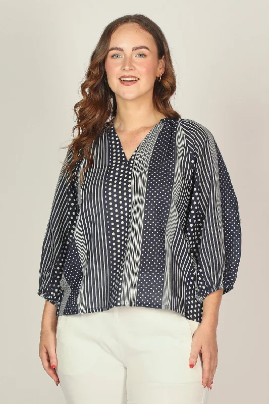 Finch Blouse in Polka Stripes Soft Satin Blouse