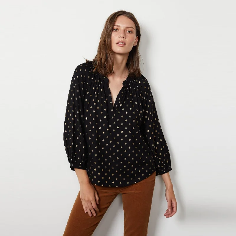 Maisee Foil Dot Blouse (Black Multi) Sheer Mesh Blouse