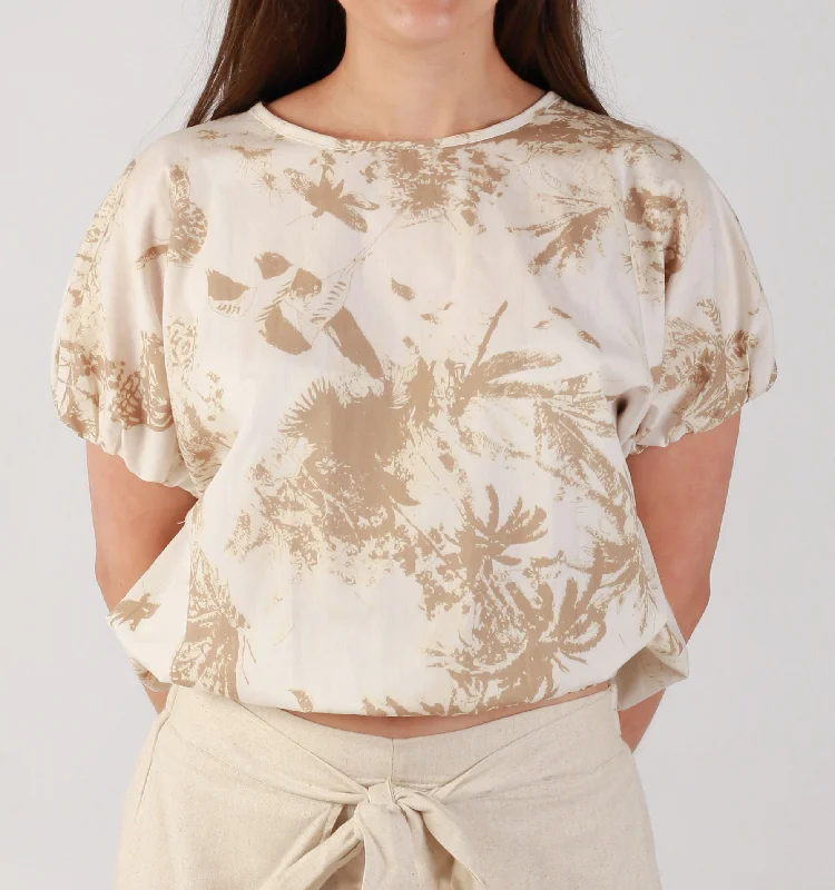 "PUFF SLEEVE" BLOUSE - BEIGE Gathered Detail Blouse