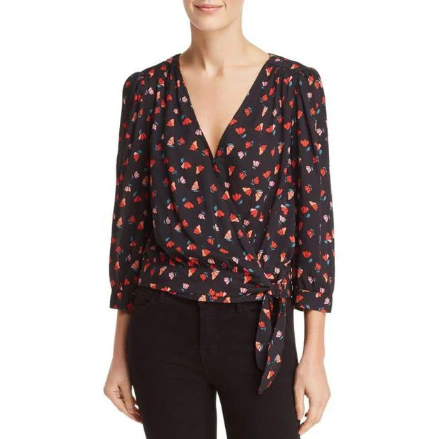 Rayla Printed Challis Blouse (Tulip) Off-Shoulder Wrap Blouse