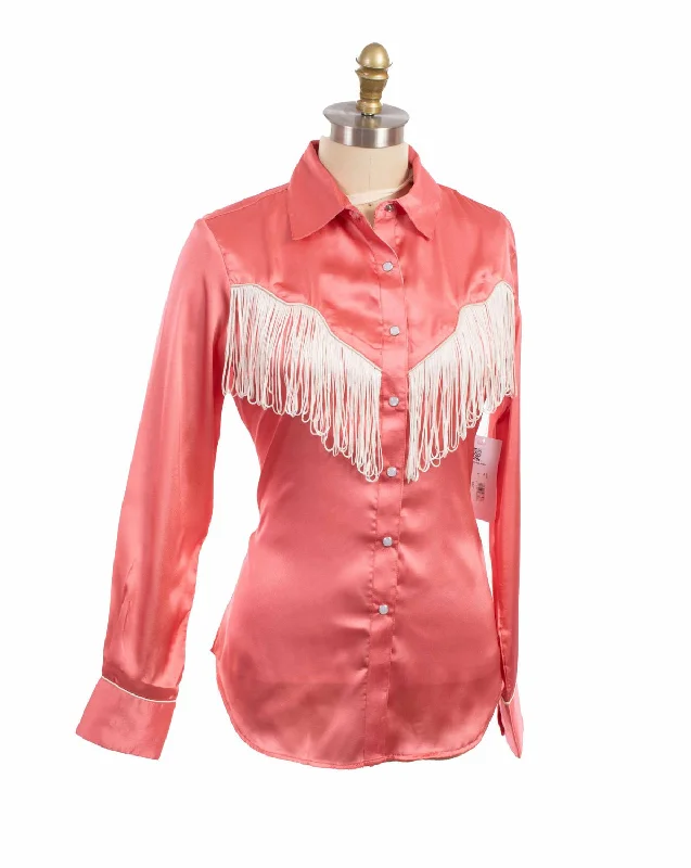 Scully Womens Retro Snap Fringe Pink 100% Polyester L/S Blouse Casual Relaxed Blouse