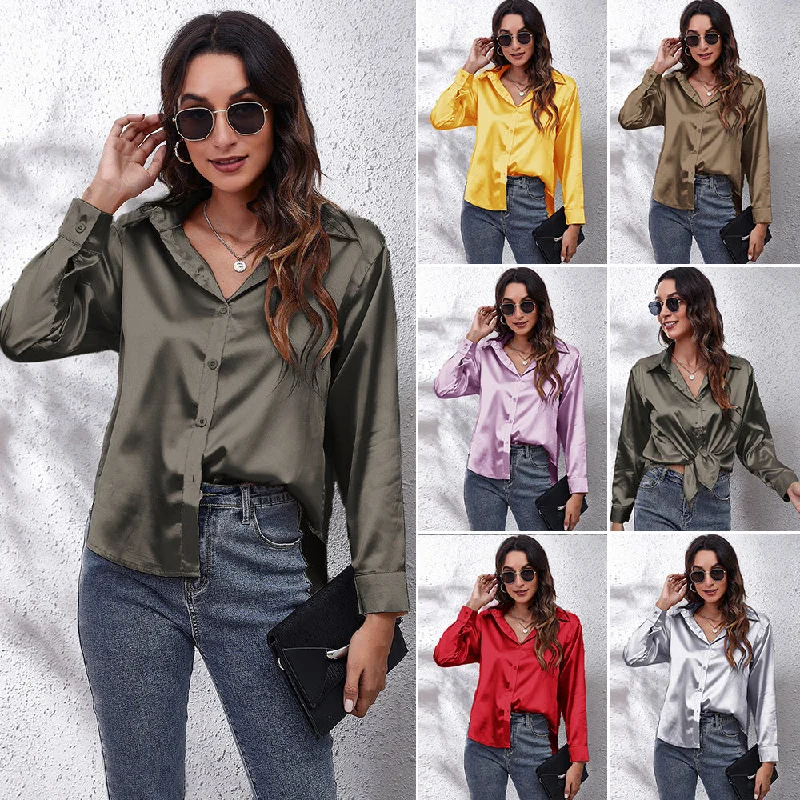 Silk Women's Shirt Long Sleeve Fashion Woman Blouses 2023 Satin Top Female Shirts and Blouse Basic Ladies Tops OL Women Clothing Frilled Cuff Blouse