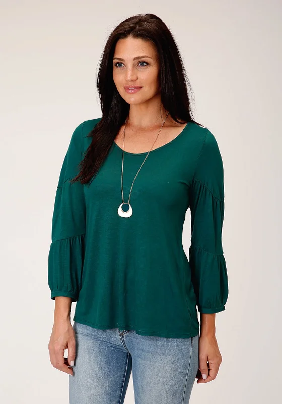 Stetson Womens Jade Scoop Jade 60% Polyester/40% Rayon 3/4 Sleeve S/S Blouse Flowy Bohemian Blouse