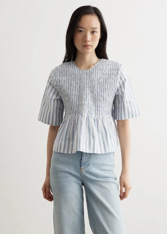 Stripe Open Back Smock Blouse Floral Chiffon Blouse