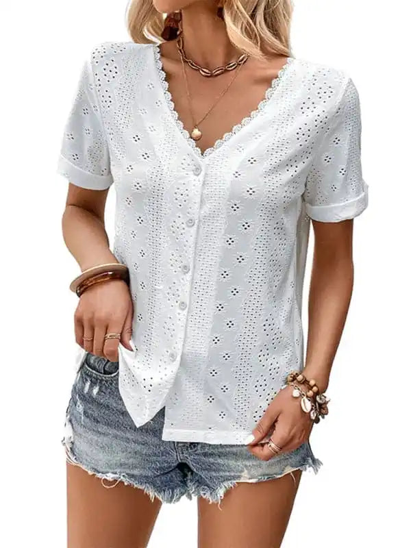 Summer new women’s clothing reversible white blouse Stretchy Fitted Blouse