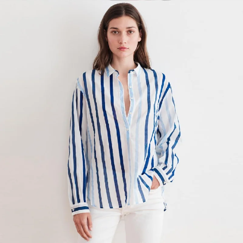 Talia Ombre Stripe Blouse (Blue) Satin Long Blouse