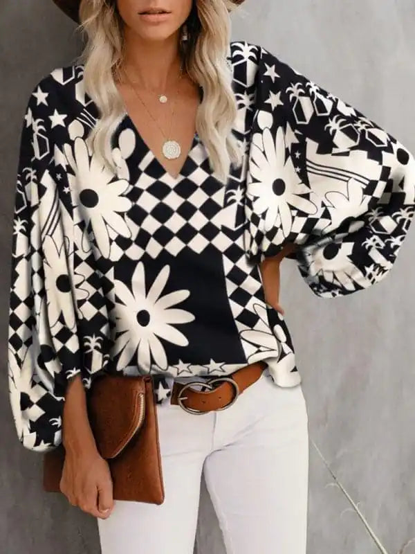 Women’s Floral Long Sleeve Blouse Playful Puff Blouse