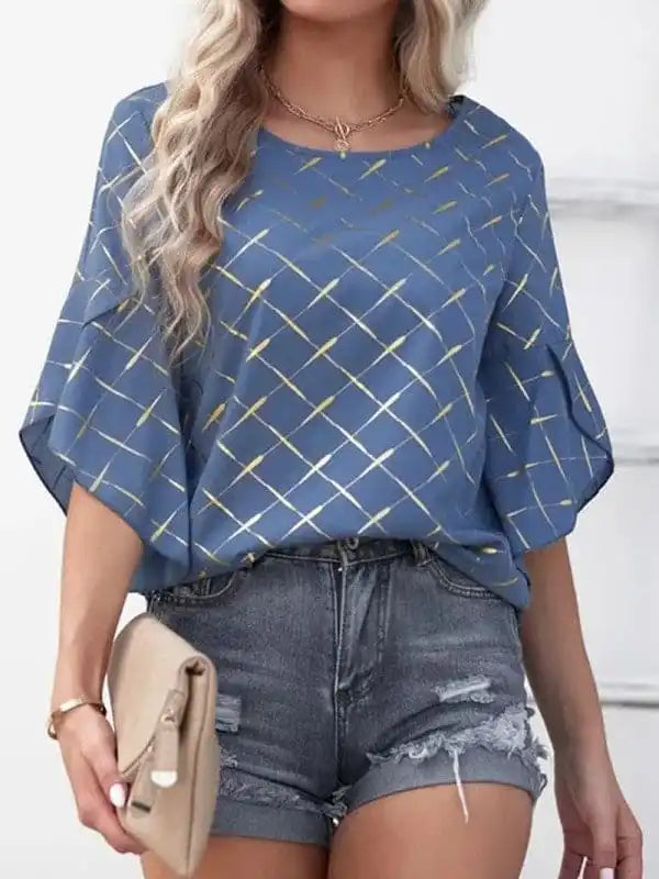 Women’s Printed Ruffle Sleeve Blouse Frilled Cuff Blouse