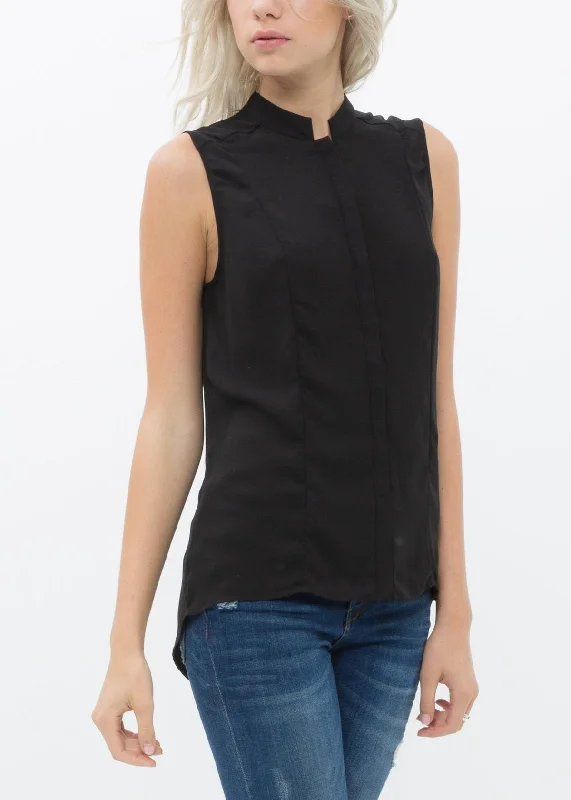 Women's Stand Collar Sleeveless Blouse Peter Pan Collar Blouse