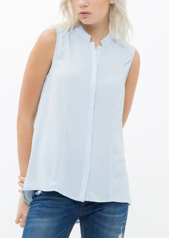 Women's Stand Collar Sleeveless Blouse In Cloud Blue Loose Oversized Blouse