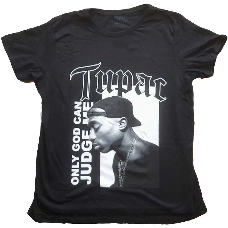 Tupac Ladies T-Shirt: Only God Text Sequined Glittery Shiny