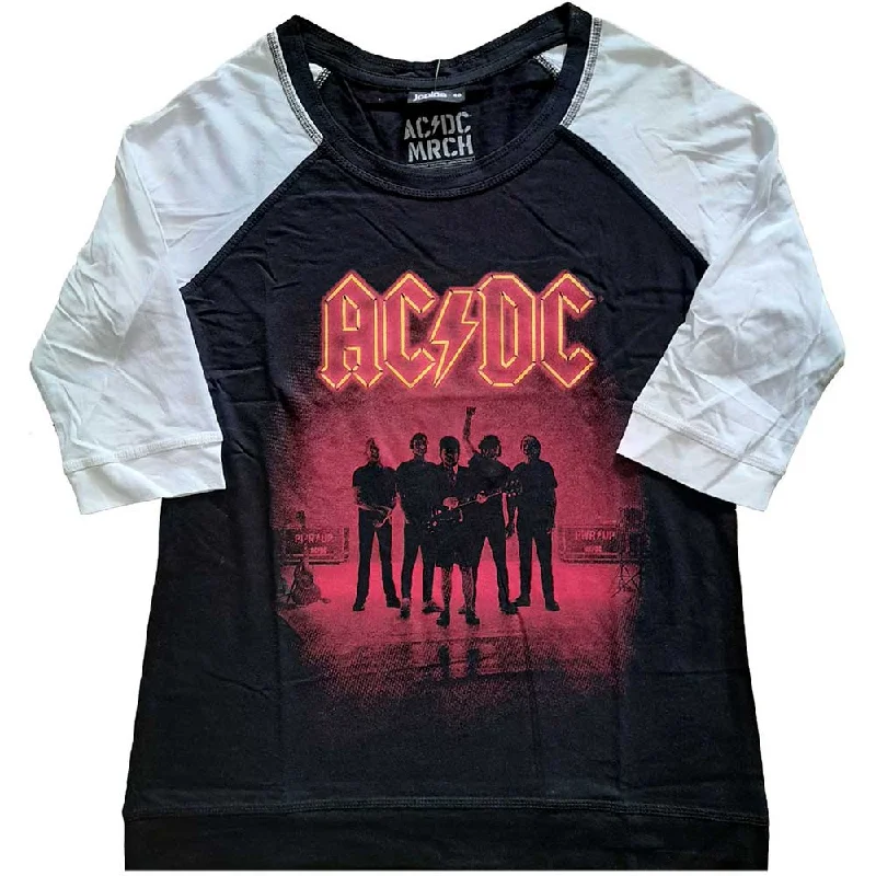 AC/DC Ladies Raglan T-Shirt: PWR-UP UK (Back Print) Jersey Fabric Tulle Fabric Batik Fabric