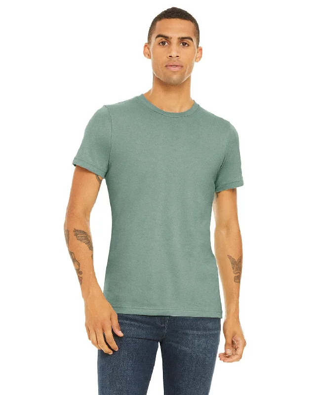 Bella+Canvas Unisex Heather CVC T-Shirt | Hthr Dusty Blue Welt Pockets Slit Pockets