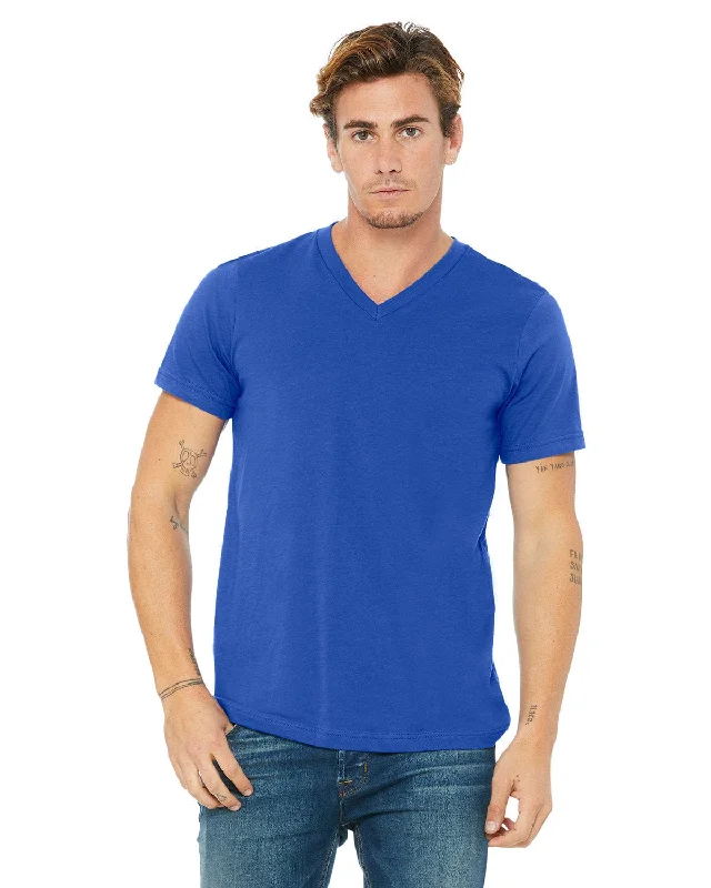 Bella+Canvas Unisex V-Neck T-Shirt | True Royal Embroidered Appliqued Beaded