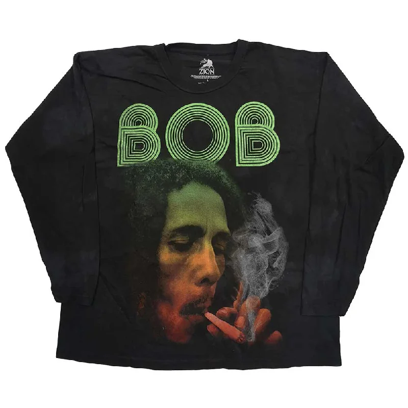 Bob Marley Unisex Long Sleeved T-Shirt: Smoke Gradient (Dip-Dye) Terry Blend Velvet Blend Canvas Blend