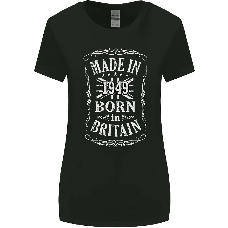 Born In Britain 74th Birthday Made 1949 Womens Wider Cut T-Shirt Sequined Glittery Shiny