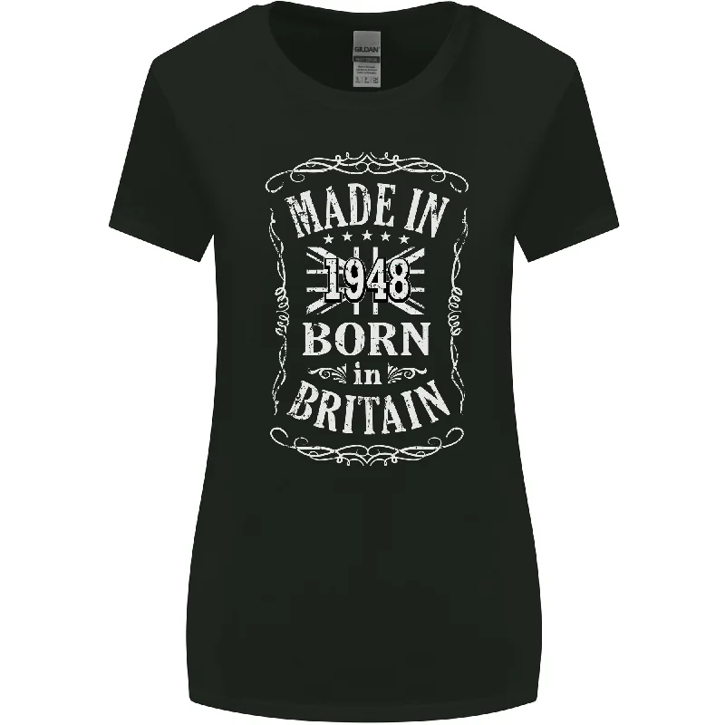 Born In Britain 75th Birthday Made 1948 Womens Wider Cut T-Shirt Mesh Blend Leather Blend Suede Blend