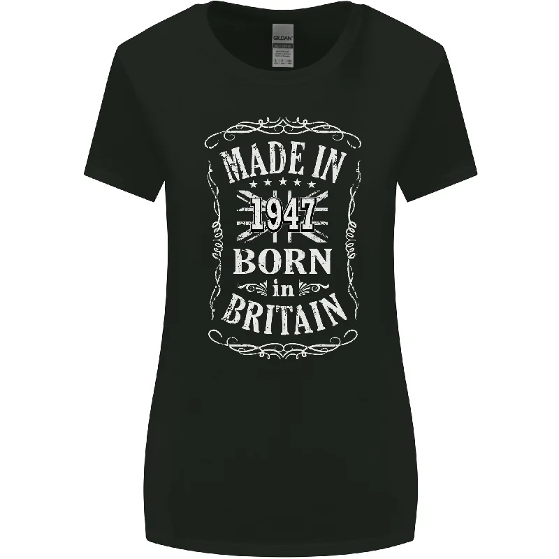 Born In Britain 76th Birthday Made 1947 Womens Wider Cut T-Shirt Collared Crew Neck Turtle Neck