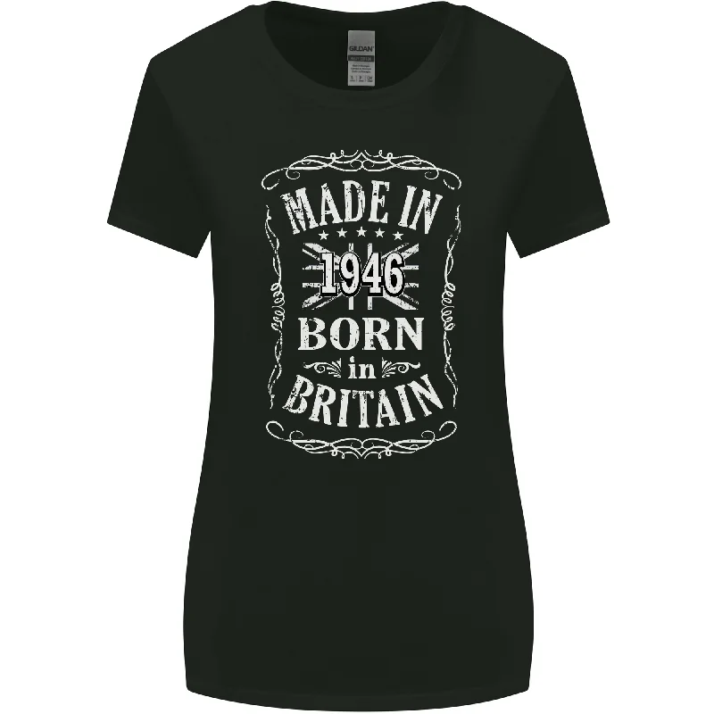 Born In Britain 77th Birthday Made 1946 Womens Wider Cut T-Shirt Ribbed T-Shirt High Neck Heavyweight