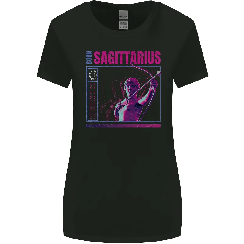 Born Sagittarius Star Sign Zodiac Astrological Womens Wider Cut T-Shirt Real Fur Shearling Chenille