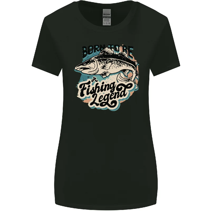 Born to Be a Fishing Legend Fisherman Womens Wider Cut T-Shirt Hooded Caped Shawl Collar