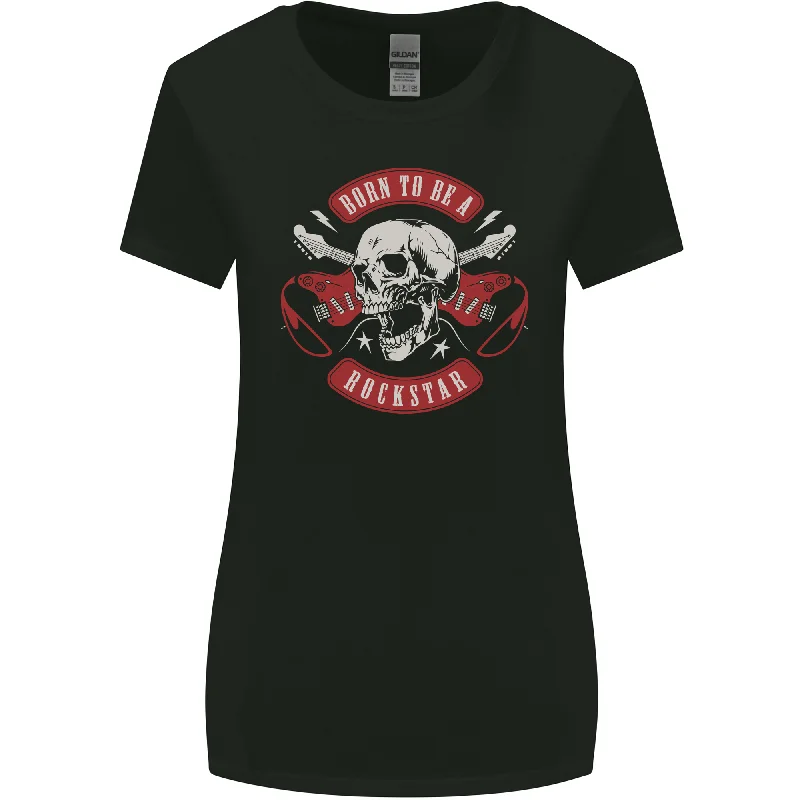 Born to Be a Rockstar Guitar Rock Music Skull Womens Wider Cut T-Shirt Cotton Fabric Linen Fabric Terry Fabric