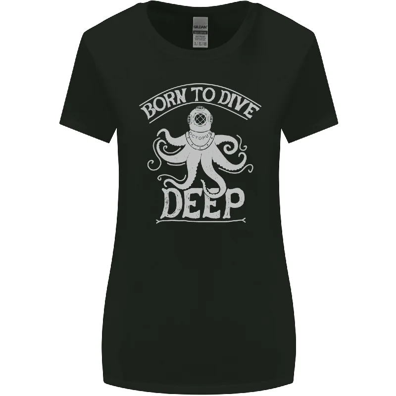 Born to Dive Deep Scuba Diving Diver Womens Wider Cut T-Shirt Polka Dot Checkered Tartan