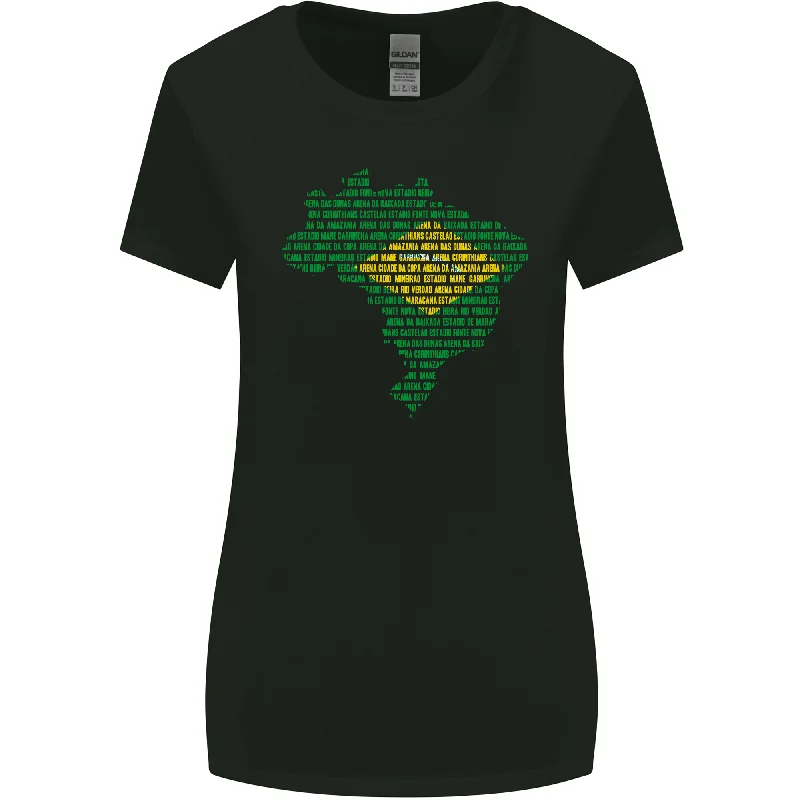 Brazilian Flag Word Cloud Brazil Football Womens Wider Cut T-Shirt Elasticated Padded Insulated