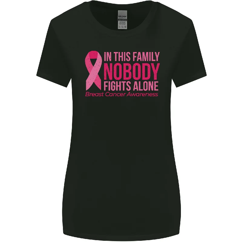 Breast Cancer Awareness Nobody Fights Alone Womens Wider Cut T-Shirt Layered Multi-layer Single Layer