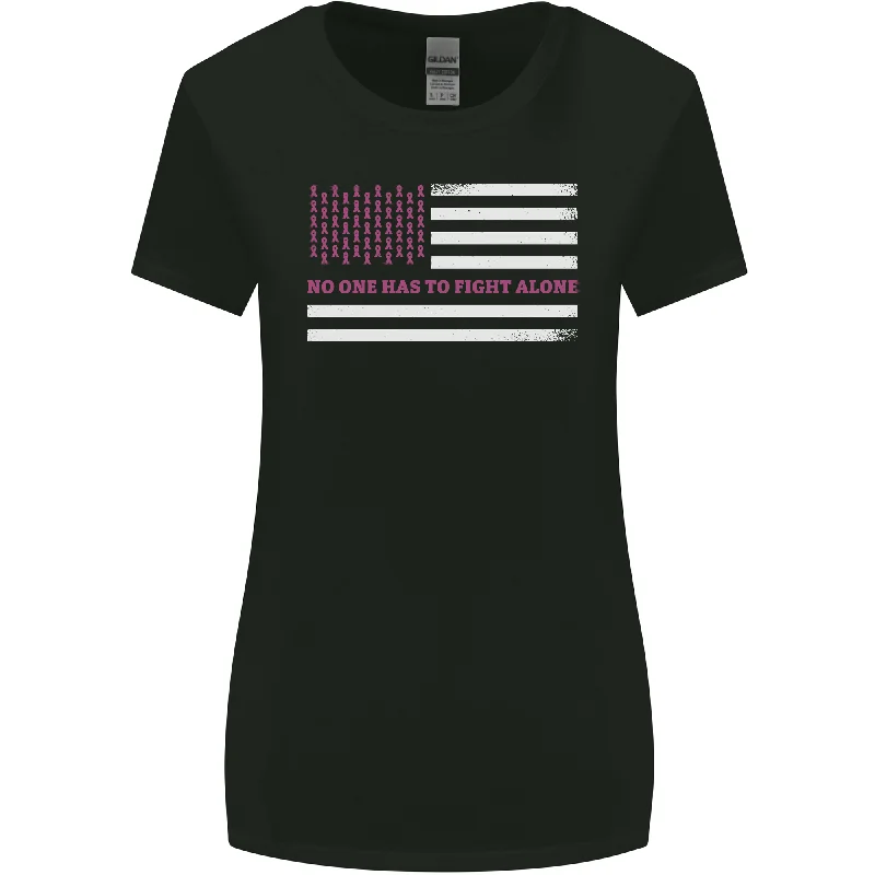 Breast Cancer Awareness USA Flag Womens Wider Cut T-Shirt Graphic Embroidered Appliqued