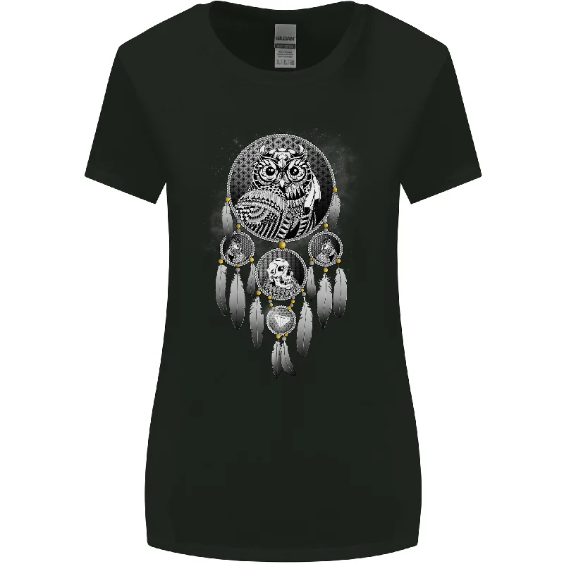 Bring the Nightmare Tribal Owl Skull Gothic Womens Wider Cut T-Shirt Welt Pockets Slit Pockets Flap Pockets