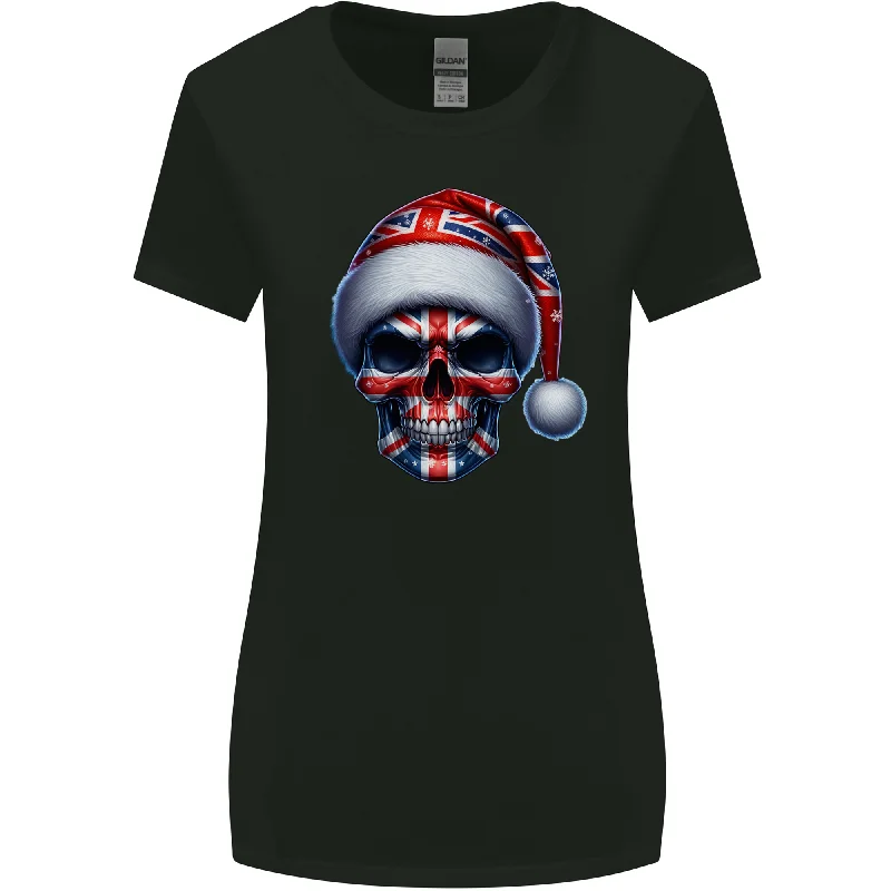 Britain Christmas Skull British UK Flag Union Jack Womens Wider Cut T-Shirt Denim Fabric Leather Fabric Suede Fabric