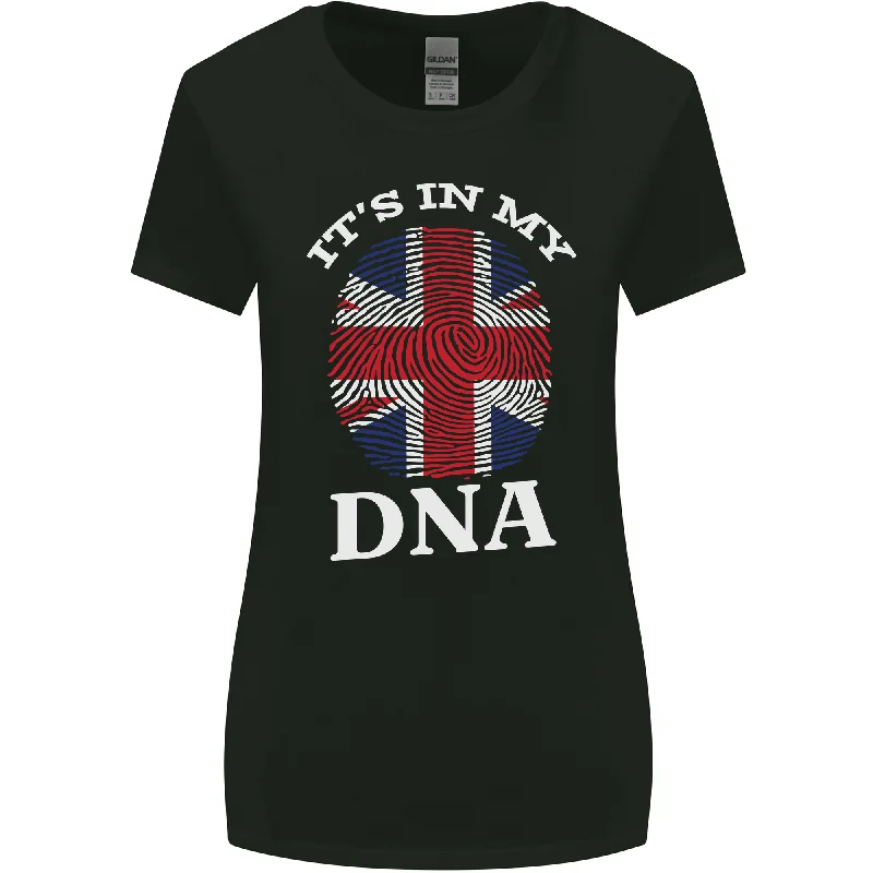 Britain Its in My DNA Funny Union Jack Flag Womens Wider Cut T-Shirt Sequined Glittery Shiny