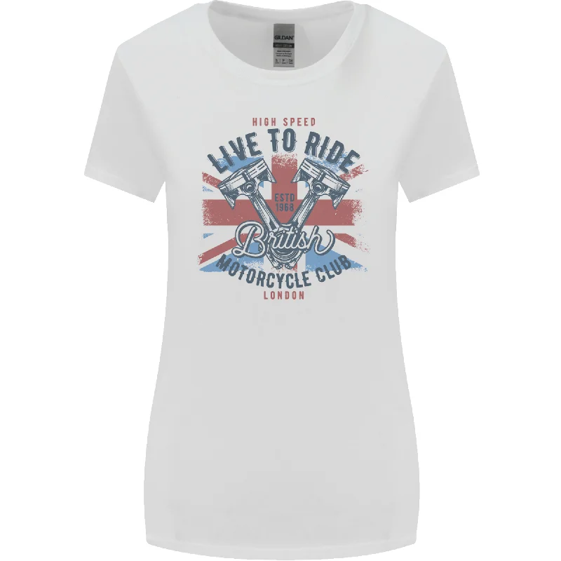 British Motorcycle Club Live to Ride Biker Womens Wider Cut T-Shirt Collared Crew Neck Turtle Neck