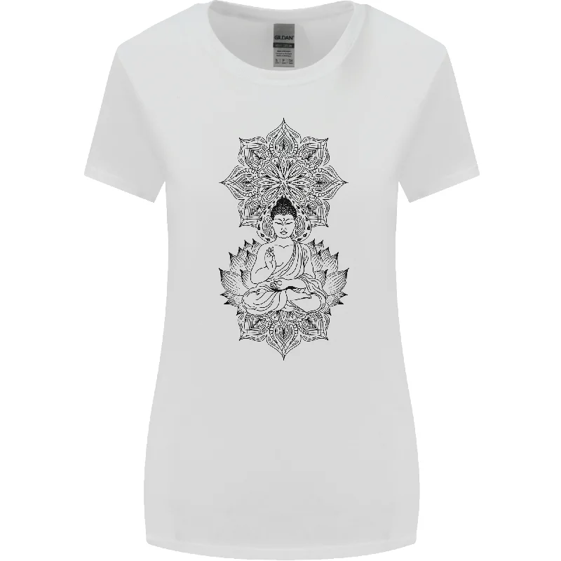 Buddha Mandala Art Womens Wider Cut T-Shirt Collared Crew Neck Turtle Neck