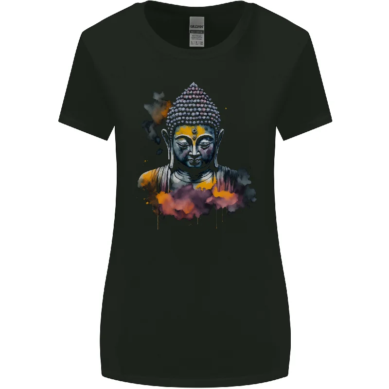 Buddha Watercolour Womens Wider Cut T-Shirt Basic T-Shirt Crew Neck Short Sleeve