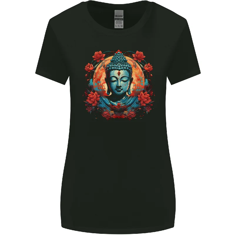 Buddha With Lotus Flowers Womens Wider Cut T-Shirt Thin T-Shirt Open Front Quick Dry