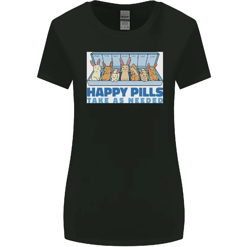 Bunny Rabbit Happy Pills Antidepressant Womens Wider Cut T-Shirt Chenille Blend Fleece Blend Nylon Blend