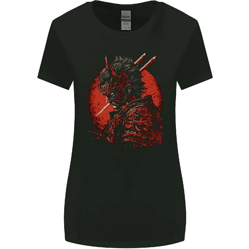 Bushido Samurai Devil Warrior Fantasy Womens Wider Cut T-Shirt Lace Blend Ribbed Blend Corduroy Blend