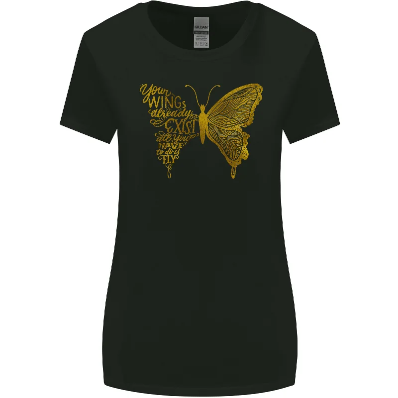 Butterfly Inspirational Quote Rhopalocera Womens Wider Cut T-Shirt Hooded Caped Shawl Collar