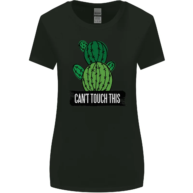 Cactus Cant Touch This Funny Gardening Womens Wider Cut T-Shirt Ribbed Striped Patterned